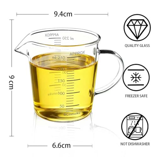 BCnmviku Glass Measuring Cup 250ml 1Cup High Borosilicate [Insulated Handle | V-Shaped Spout]For Prepping Baking and Cooking Preheated Oven Dishwasher Freezer and Microwave Safe - Image 4