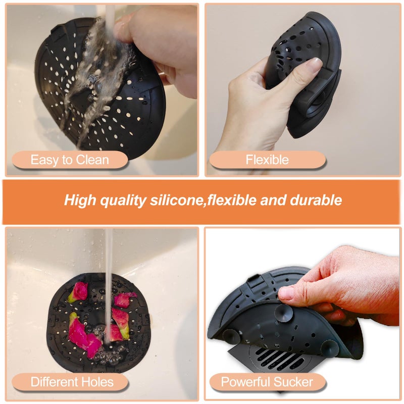 Bovinde Hair Drain Catcher Square Drain Cover For Shower Strong Adhesion Silicone Hair Stopper With Suction Cup Easy To Install Suit For Bathroom Bathtub Kitchen 2 Pack (Black Brown) - Image 4