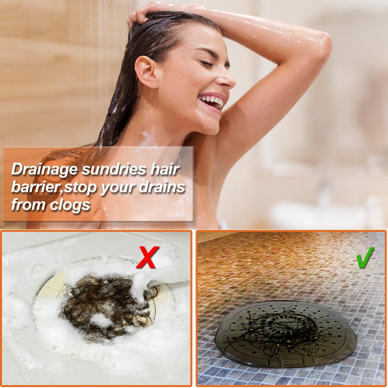 Bovinde Hair Drain Catcher Square Drain Cover For Shower Strong Adhesion Silicone Hair Stopper With Suction Cup Easy To Install Suit For Bathroom Bathtub Kitchen 2 Pack (Black Brown) - Image 2