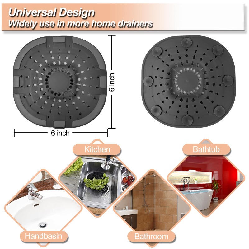 Bovinde Hair Drain Catcher Square Drain Cover For Shower Strong Adhesion Silicone Hair Stopper With Suction Cup Easy To Install Suit For Bathroom Bathtub Kitchen 2 Pack (Black Brown) - Image 5