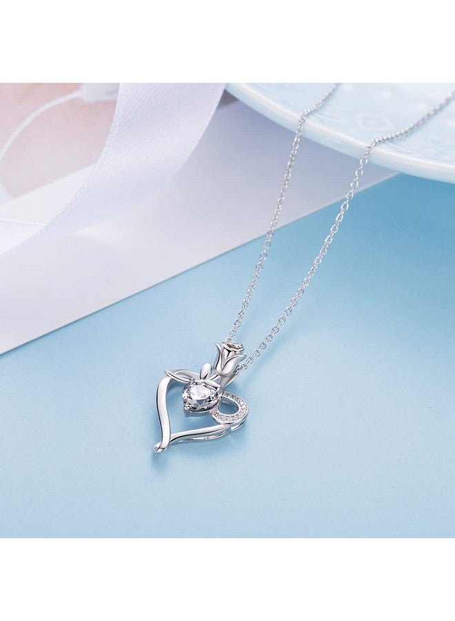 NINAMAID Birthstone Necklaces For Women Heart Necklace 925 Sterling Silver With Rose Flower Birthday Gifts For Women Mom Her Sister - Image 3