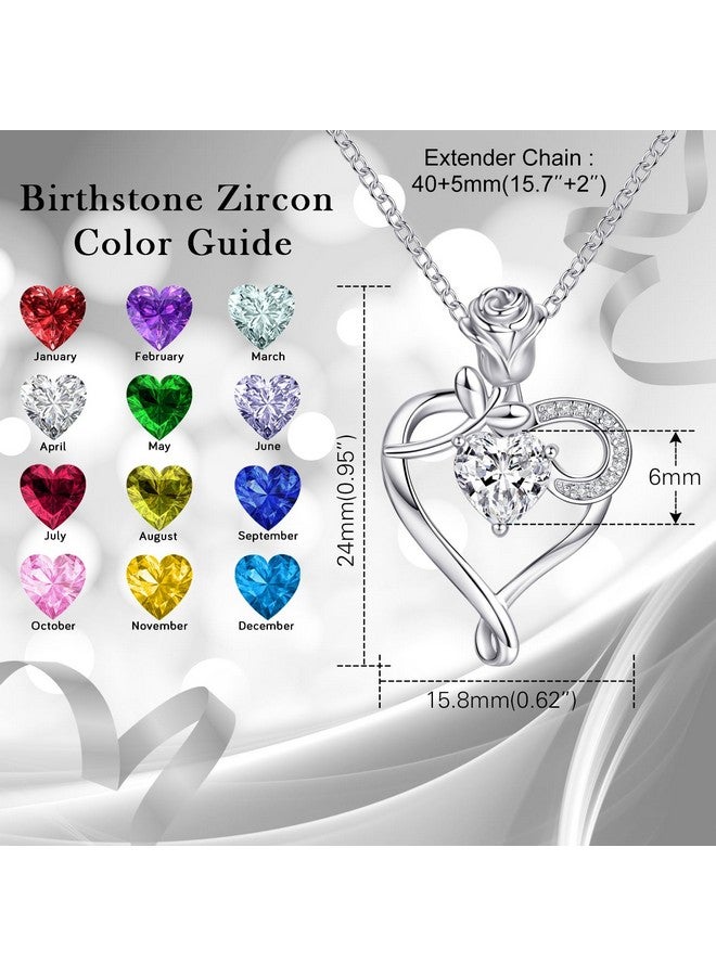 NINAMAID Birthstone Necklaces For Women Heart Necklace 925 Sterling Silver With Rose Flower Birthday Gifts For Women Mom Her Sister - Image 2
