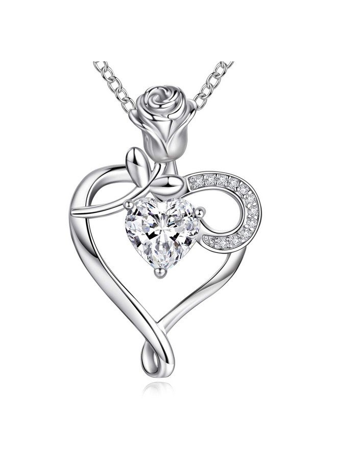 NINAMAID Birthstone Necklaces For Women Heart Necklace 925 Sterling Silver With Rose Flower Birthday Gifts For Women Mom Her Sister - Image 1