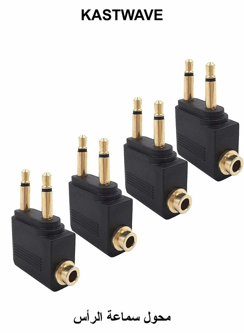 KASTWAVE Airplane Headphone Adapter, 4 Pcs Airline Flight Headphone Converter Gold Plated 3.5mm Male to 3.5mm Female Stereo Aux Jack Headphone Adapter Compatible with More Headphones - Image 1