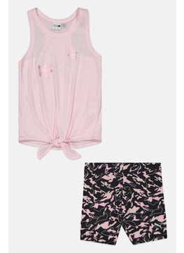 Kids Girl 2 Piece Sleeveless Tank Top And Printed Short, Pink/Black Combo