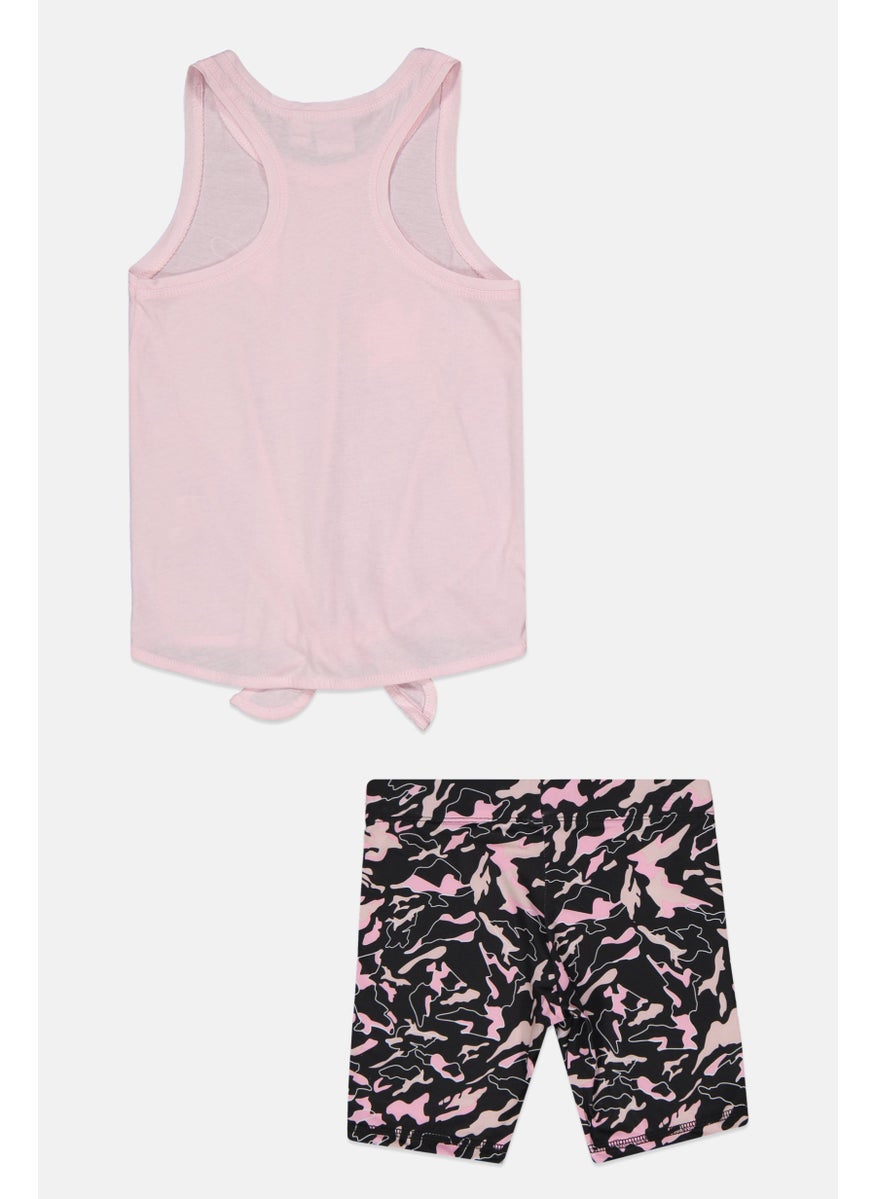 PUMA - Kids Girl 2 Piece Sleeveless Tank Top And Printed Short, Pink/Black Combo - Image 1