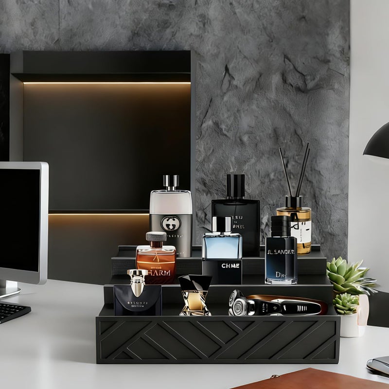 Ameuphercy Wooden Cologne Organizer for Menï¼Œ3 Tier Cologne Stand and Perfume Organizer for Women, Perfume Display Holder Cologne Display Shelf with Hidden Compartment for Watch, Jewelry,Great Gift for Father - Image 4
