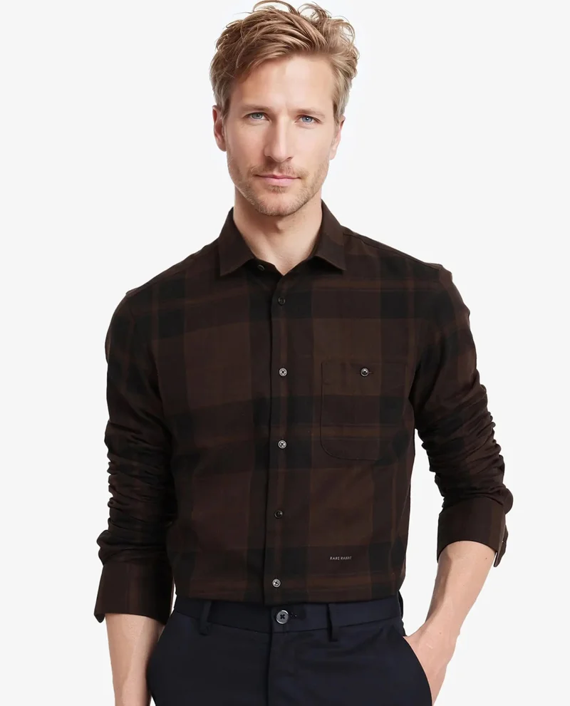 Rare Rabbit Rare Rabbit Men Pyre Dark Brown Cotton Fabric Button Down Regular Collar Regular Fit Buffalo Plaid Shirt