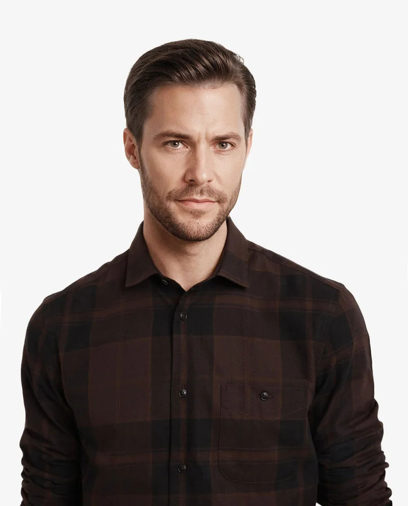 Rare Rabbit Rare Rabbit Men Pyre Dark Brown Cotton Fabric Button Down Regular Collar Regular Fit Buffalo Plaid Shirt