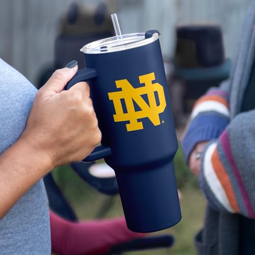 Logo Brands NCAA Notre Dame Fighting Irish 40 oz Tumbler with Handle Powder CoatedStainless Steel with Straw LeakResistant Keeps Drinks HotCold Everyday Use - Image 3