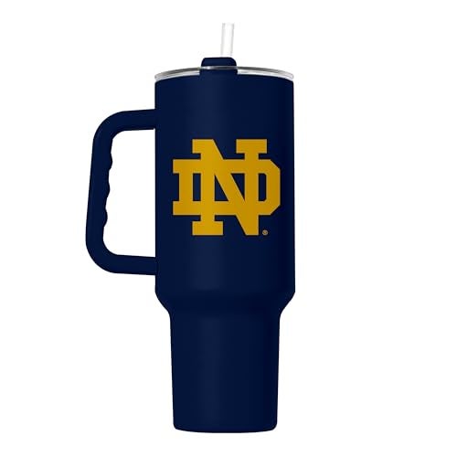 Logo Brands NCAA Notre Dame Fighting Irish 40 oz Tumbler with Handle Powder CoatedStainless Steel with Straw LeakResistant Keeps Drinks HotCold Everyday Use - Image 1