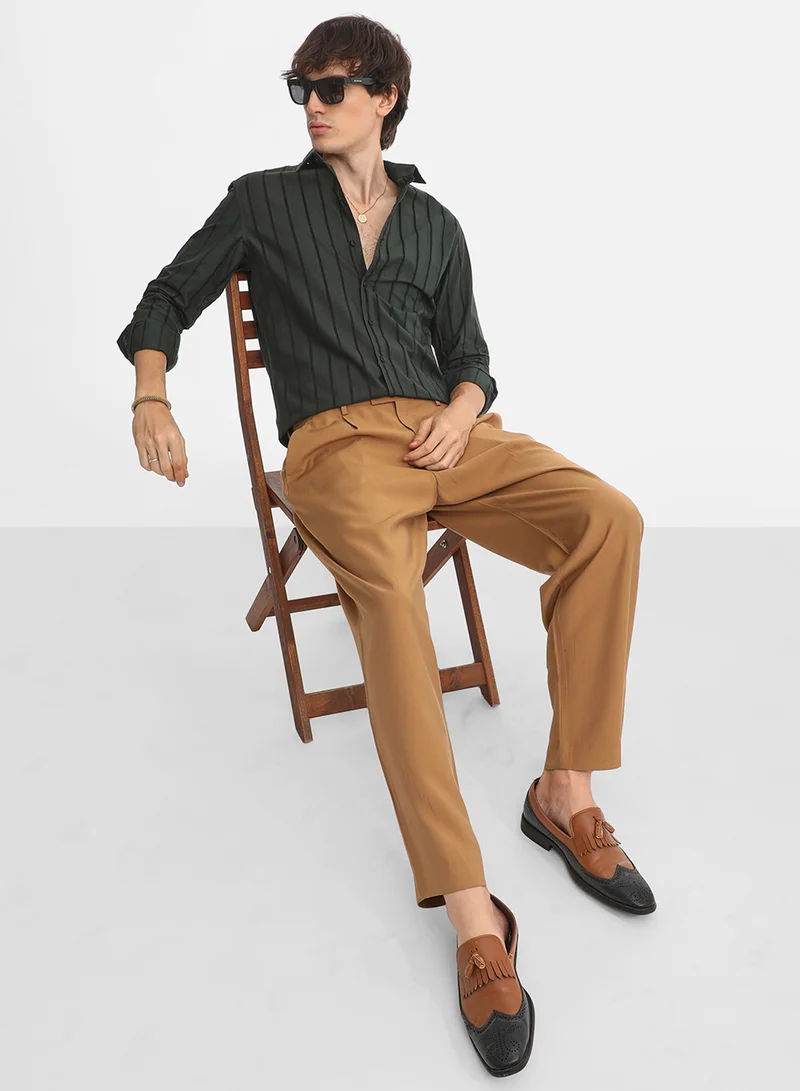 كامبوس سوترا Men's Jungle Green Pencil-Striped Shirt