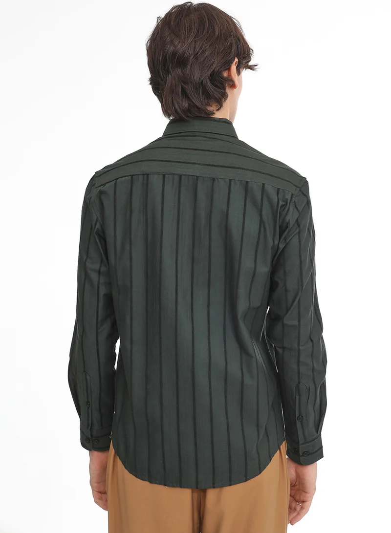 كامبوس سوترا Men's Jungle Green Pencil-Striped Shirt