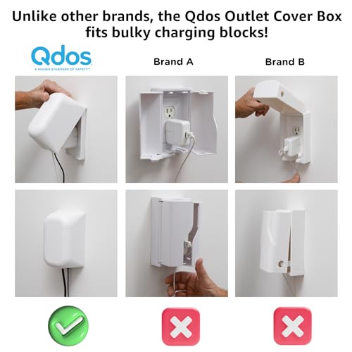 Qdos Safety Large Outlet Cover Box for Baby Proofing Outlets Secure Hidden Lock Oversized Interior for Bulky Plugs Charging Blocks Adapters Modern Universal Design Easy Install 1 Pack - Image 3