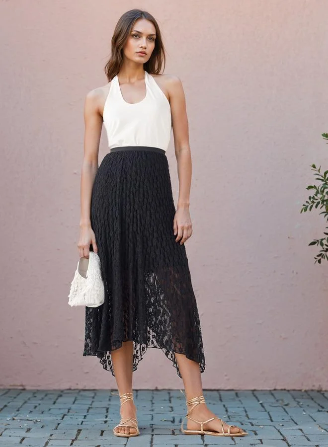 2Xtremz 2Xtremz Lace Detail Midi Asymmetric Skirt with Elasticated Waistband