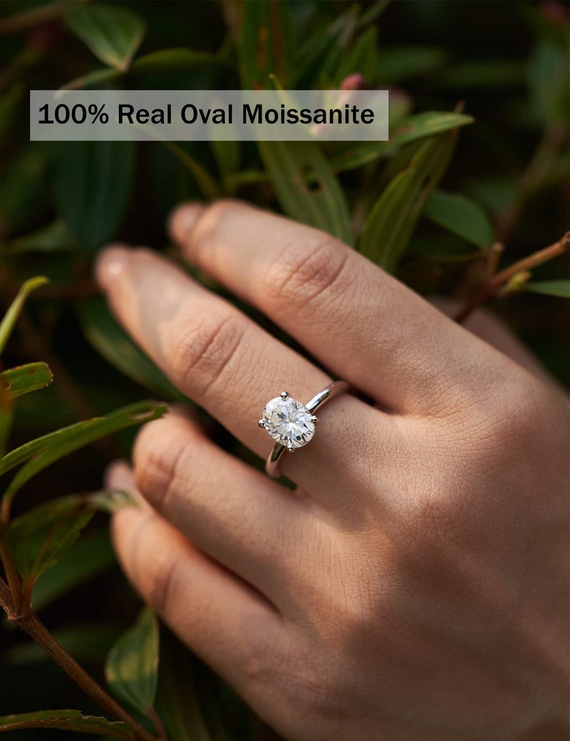 IMOLOVE Moissanite Oval Engagement Rings for Women 2CT Oval Ring Sterling Silver 18K White Gold Plated Solitaire Engagement Ring Promise Ring Wedding Ring for Her-70 - Image 2