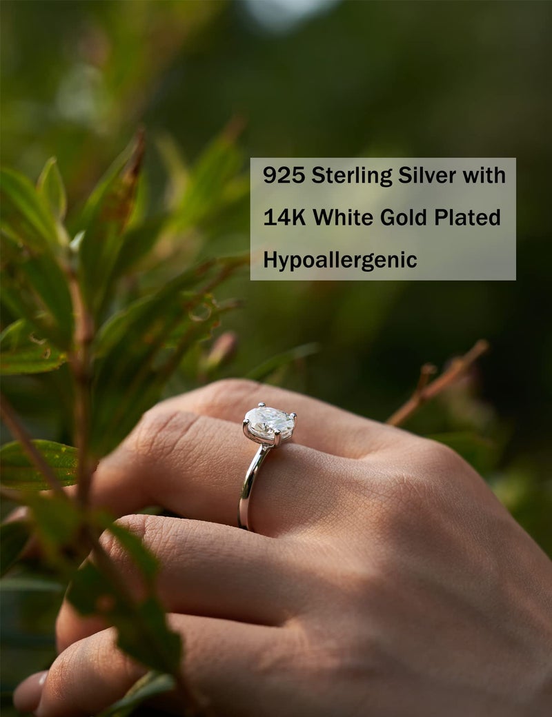 IMOLOVE Moissanite Oval Engagement Rings for Women 2CT Oval Ring Sterling Silver 18K White Gold Plated Solitaire Engagement Ring Promise Ring Wedding Ring for Her-70 - Image 3