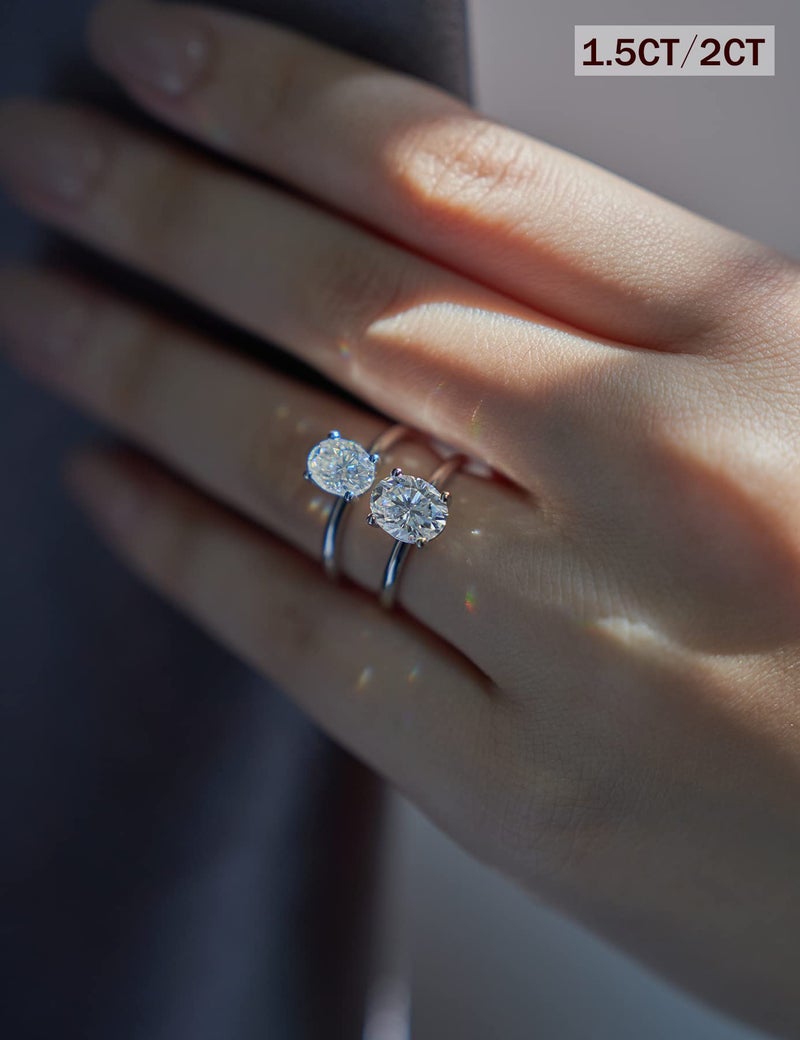 IMOLOVE Moissanite Oval Engagement Rings for Women 2CT Oval Ring Sterling Silver 18K White Gold Plated Solitaire Engagement Ring Promise Ring Wedding Ring for Her-70 - Image 5