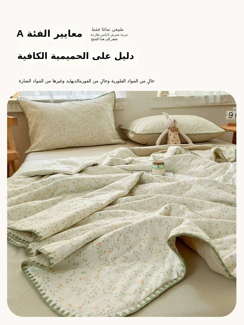 هدية الدب طقم لحاف صيفي من القطن الخالص طبقة مزدوجة من الشاش - بطانية تبريد خفيفة الوزن - قابل للغسل في الغسالة - Image 5