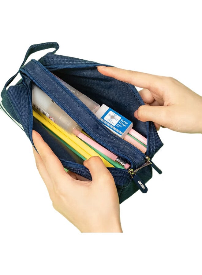 Deli Large Capacity Pencil Case, Handheld Multi-Layer Stationery Box/Multifunctional Oxford Cloth Pencil Storage Bag, Deep Sea Blue Back-To Gift - Image 3