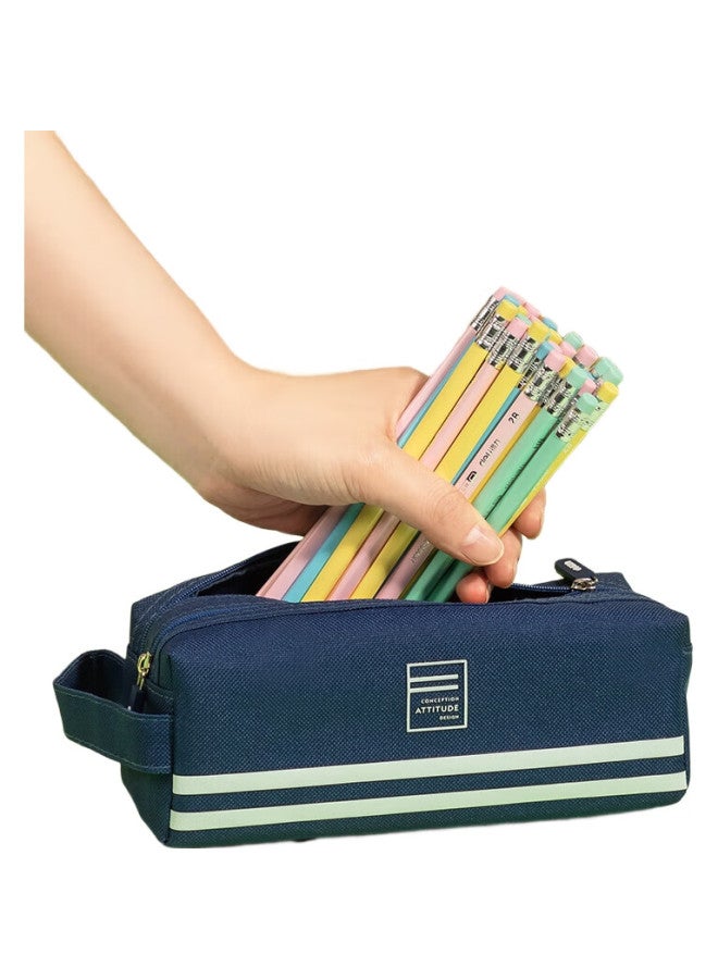 Deli Large Capacity Pencil Case, Handheld Multi-Layer Stationery Box/Multifunctional Oxford Cloth Pencil Storage Bag, Deep Sea Blue Back-To Gift - Image 2