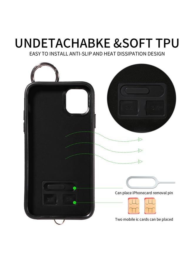 Zaboon Case For iPhone 11 Rhombic Texture Card Bag Phone Case with Short Lanyard - Image 3