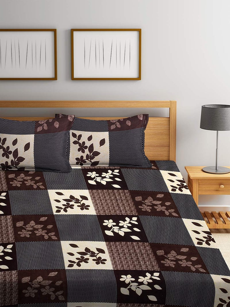Fashion String 144 TC Microfibre Brown Double Bedsheet with 2 Pillow Covers - Image 2