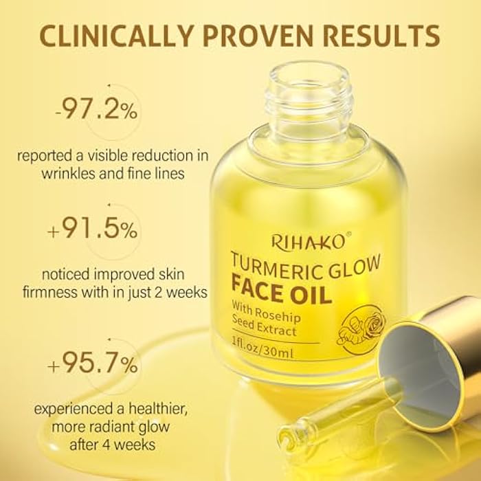 RIHAKO Stocking Stuffers for Women Turmeric Rosehip Face Oil for Gua Sha – Facial Lymphatic Drainage Oil for Gua Sha Tools, Hydrating Anti-Aging Oil Reduces Fine Lines & Wrinkles, Boosts Radiance - Image 5
