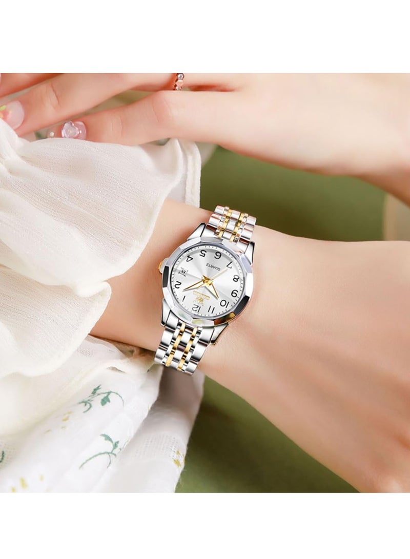 أوليفز OLEVS ساعة نسائية فستان كلاسيكي ساعة رقمية نسائية تناظرية كوارتز ستانلس ستيل ضد الماء تاريخ مضيء لونين ساعة سهلة القراءة - Image 2