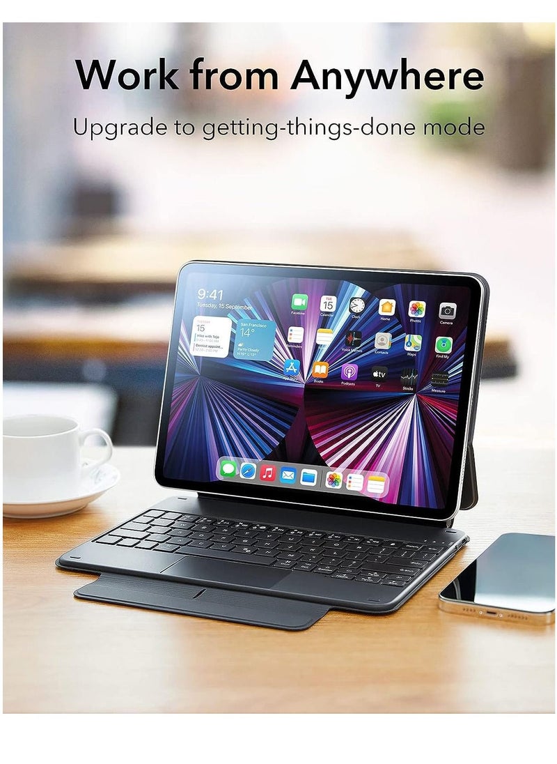 ESR - iPad Keyboard Case for iPad Pro 11 inch and iPad Air Easy-Set Floating Cantilever Stand Multi Touch Trackpad Backlit Keys Magic Black - Image 1