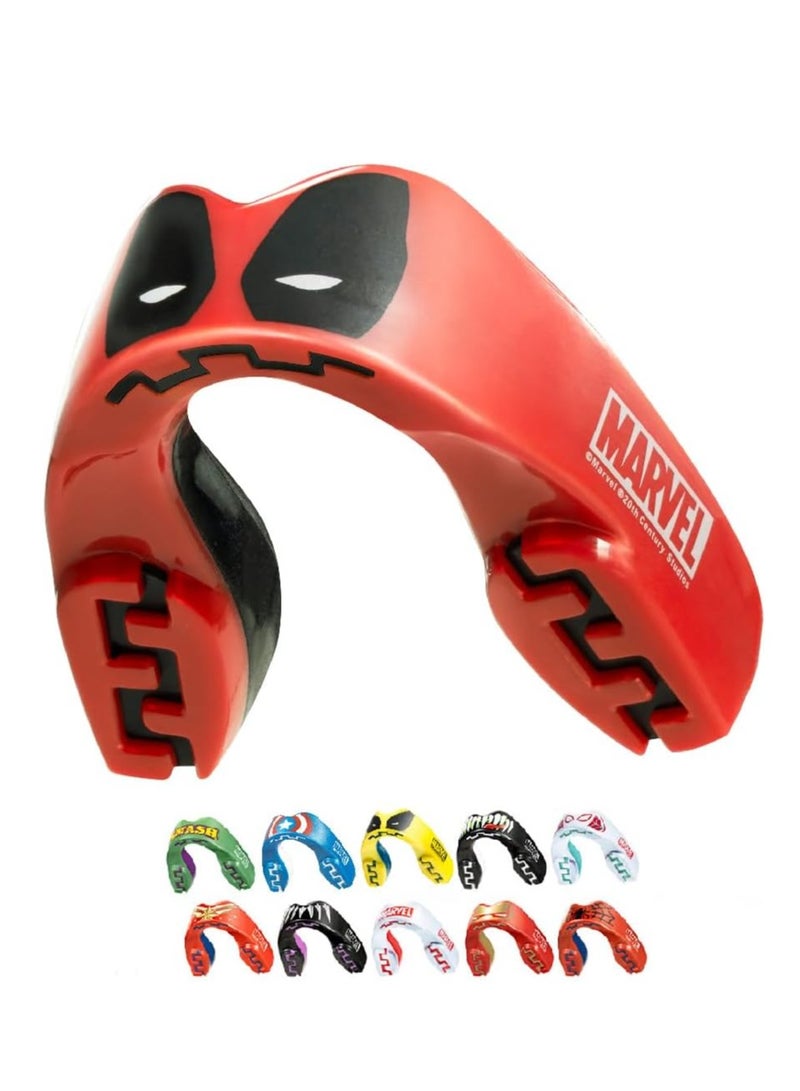 مارفل واقي فم رياضي من ديدبول، طبقة مزدوجة، حماية فائقة، واقي للثة للبالغين مع جراب للملاكمة، وفنون القتال المختلطة، والرجبي، وفنون الدفاع عن النفس، والجودو، وجميع الرياضات التي تتطلب التلامس الجسدي - Image 1