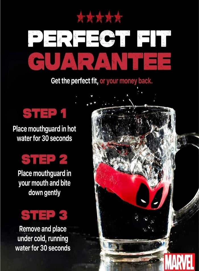 مارفل واقي فم رياضي من ديدبول، طبقة مزدوجة، حماية فائقة، واقي للثة للبالغين مع جراب للملاكمة، وفنون القتال المختلطة، والرجبي، وفنون الدفاع عن النفس، والجودو، وجميع الرياضات التي تتطلب التلامس الجسدي - Image 4