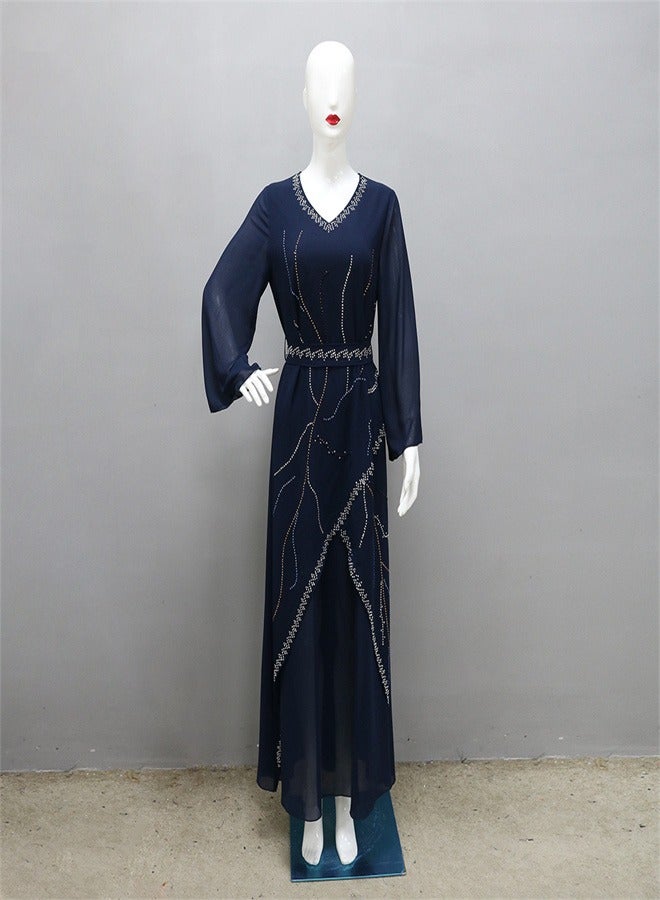Loquat Long Sleeved Chiffon Jumpsuit Jalabiya  Musilm Blue  - Image 1