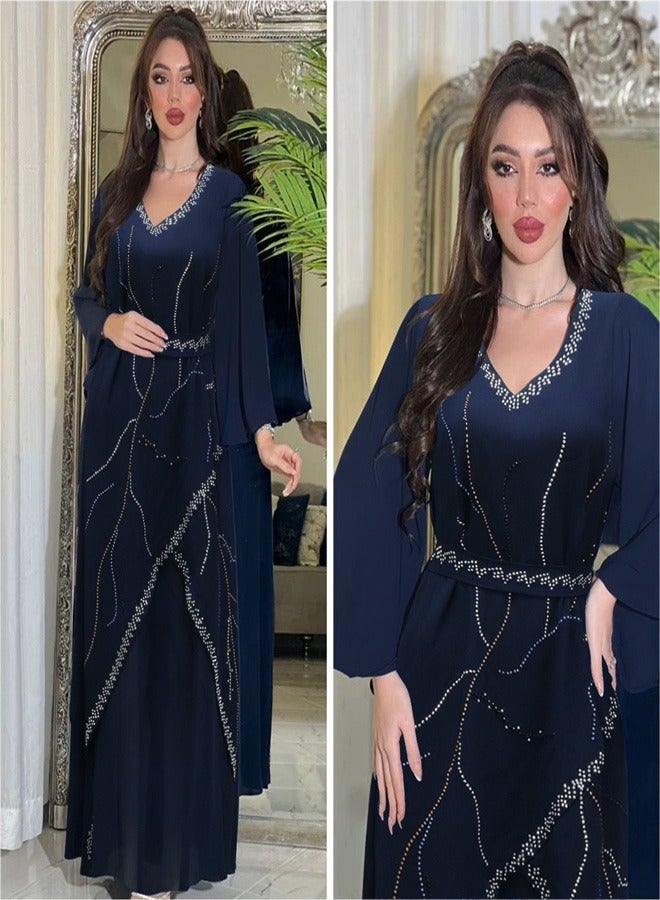 Loquat Long Sleeved Chiffon Jumpsuit Jalabiya  Musilm Blue  - Image 4
