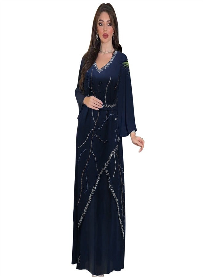 Loquat Long Sleeved Chiffon Jumpsuit Jalabiya  Musilm Blue  - Image 2
