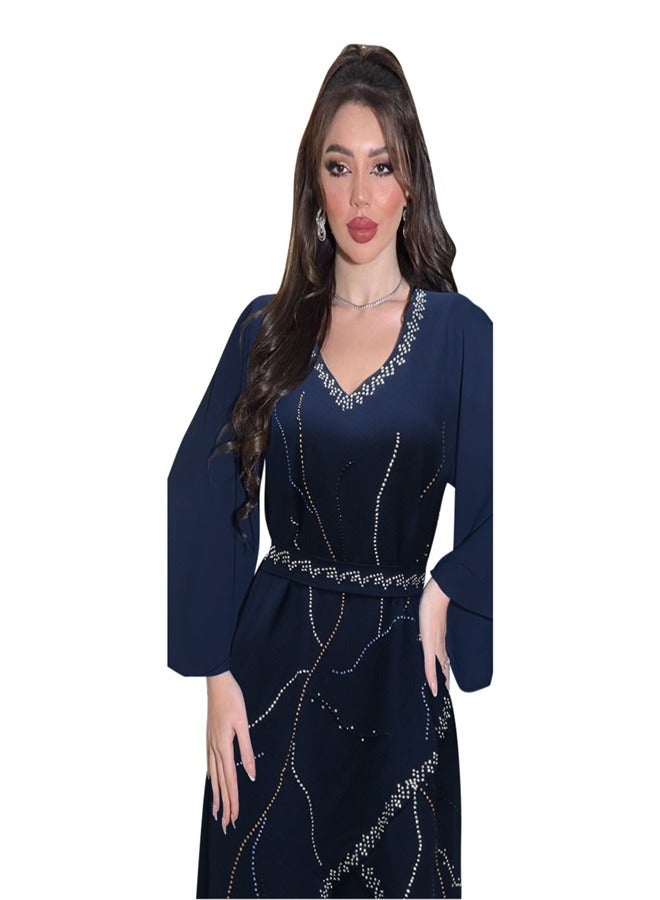 Loquat Long Sleeved Chiffon Jumpsuit Jalabiya  Musilm Blue  - Image 3