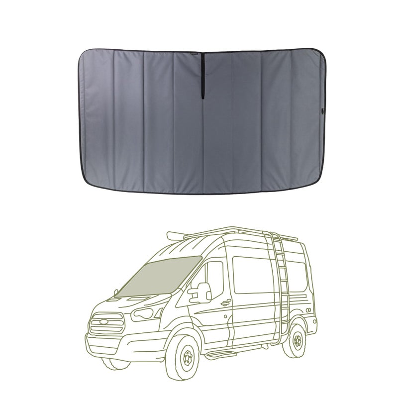VanEssential Stealth Insulated Blackout Front Windshield Window Cover Designed for Ford Transit Van Medium and High Roof Year 2015 to Current Charcoal Gray