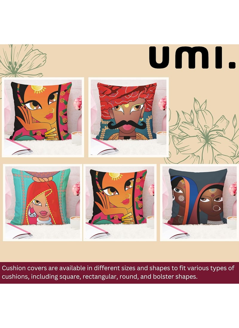 Brand - Umi Umi Rajasthani Culture Printed Polycotton Cushion Cover Set of 5 18 x 18 Inches 45 x 45 Cm  - Image 2