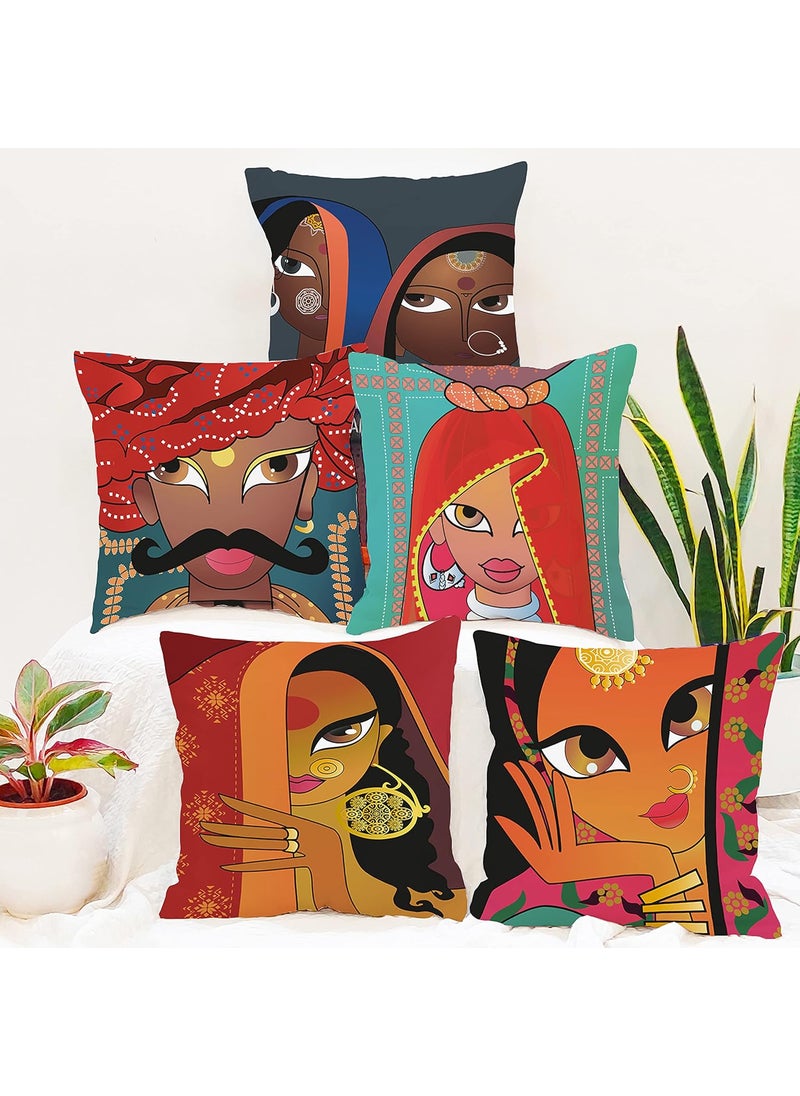 Brand - Umi Umi Rajasthani Culture Printed Polycotton Cushion Cover Set of 5 18 x 18 Inches 45 x 45 Cm  - Image 1