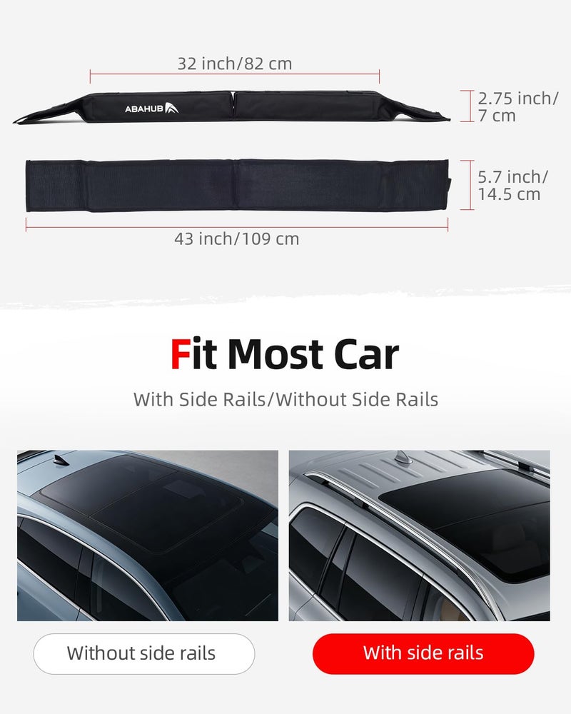 Abahub Soft Roof Rack Pads with 2 Tie Down Straps, 2 Tie Down Ropes, 2 Hood Loops and Storage Bag, for Surfboard, Kayak, Canoe, Heavy Duty Universal Car Roof Racks System Black - Image 4