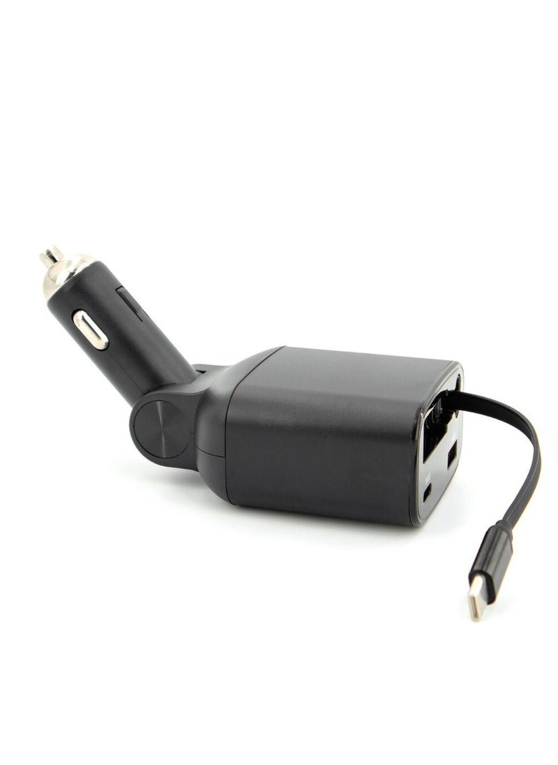 Generic - 105W Car Charger With Retractable Type-C Cable, USB-C to Lightning OTG and Digital Display - Black - Image 1