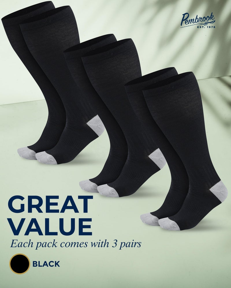 Pembrook 3 Pairs Plus Size Compression Socks Wide Calf - Bamboo Viscose Compression Socks Men, Knee High, Black - Image 5