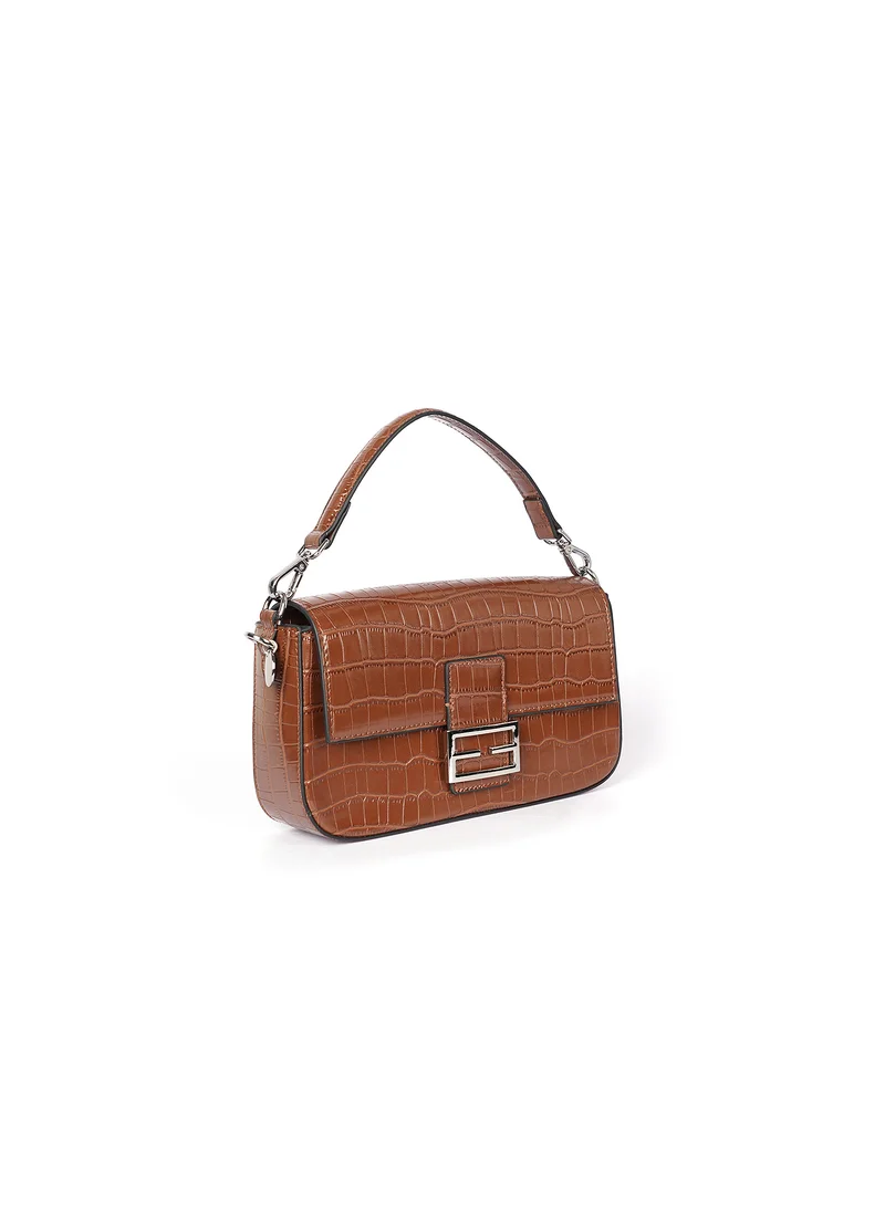 Cuple Croc-embossed, baguette-style purse