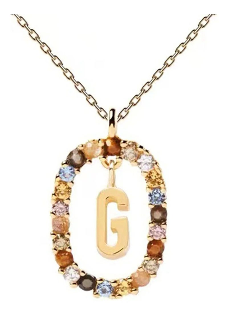 Golden Zirconic Stainless Steel Pendant Necklace Letter G