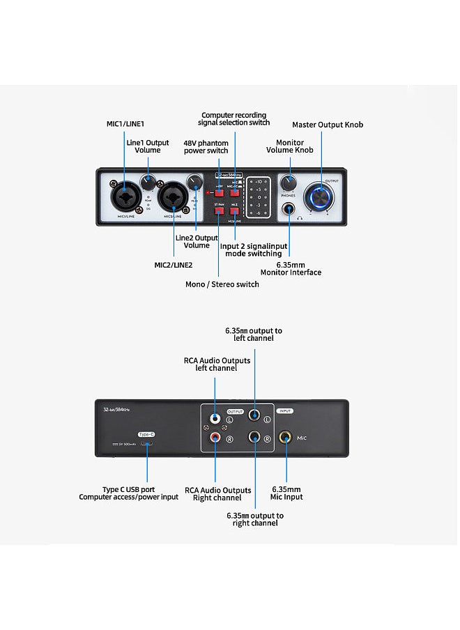 Generic 2-in 2-out Mixer Recording Sound Card Mixing Console Track Separation External Sound Card Computer Recording Driver Free DJ Microphone Equipment 48V Phantom Power Supply  - Image 3