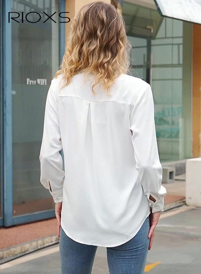 ريوكس القمصان النسائية، الزرار داون القميص الكلاسيكي، قمصان العمل الملونة ذات الأكمام الطويلة، بلوزة شيفون مريحة، القمصان غير الرسمية للأعمال، قمصان الأزياء للنساء يتطابقن مع الجينز الضيق الساقين الكعب العالي، السيدات القميص الأبيض للمواعدة مكتب الحياة اليومية - Image 2