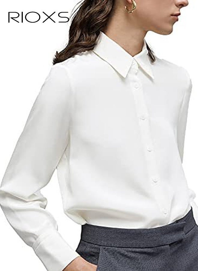 ريوكس القمصان النسائية، الزرار داون القميص الكلاسيكي، قمصان العمل الملونة ذات الأكمام الطويلة، بلوزة شيفون مريحة، القمصان غير الرسمية للأعمال، قمصان الأزياء للنساء يتطابقن مع الجينز الضيق الساقين الكعب العالي، السيدات القميص الأبيض للمواعدة مكتب الحياة اليومية - Image 4