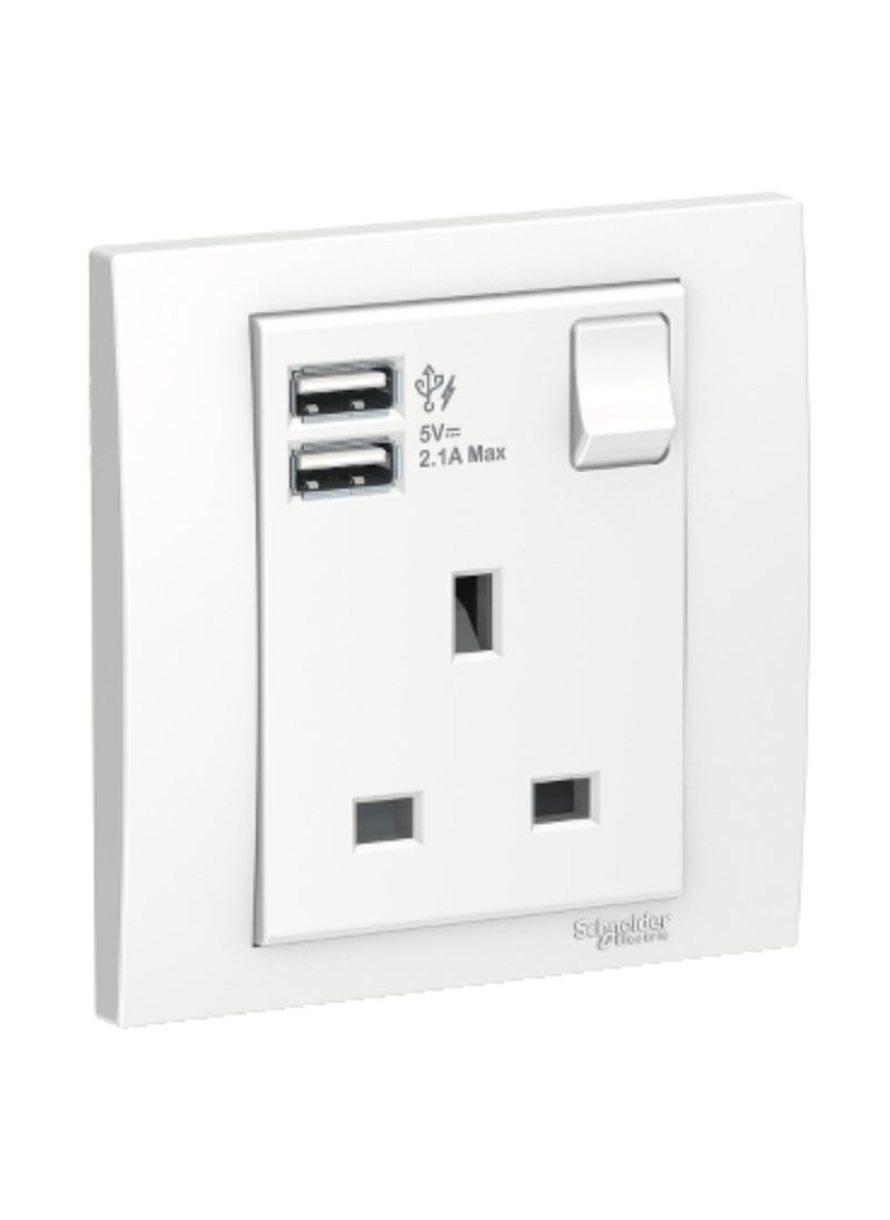 Schneider Electric Schneider Electric 13A 1 Gang Switched Socket with 2.1A USB, White - KB15USB_WE_G12 