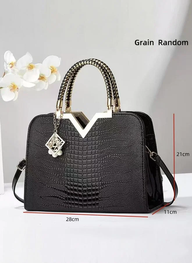 Take Two Croc Skin Dual Handle Handbag with Charm