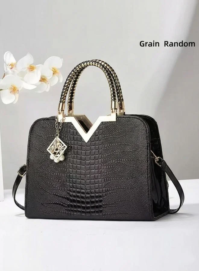 Take Two Croc Skin Dual Handle Handbag with Charm